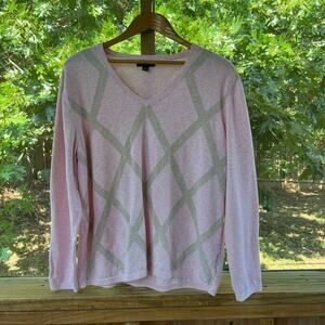 Tommy Hilfiger Pink & Tan Argyle Sweater 100% Cotton Size XXL